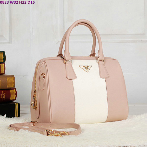 2014 Prada Saffiano Leather 32cm Two Handle Bag BL0823 lightpink&white for sale